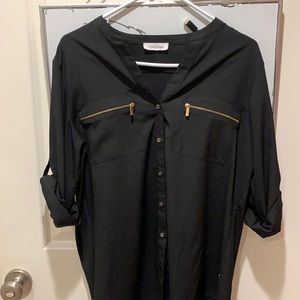 Calvin Klein Black Button Up Blouse SZ LG